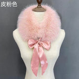 Fluffy Faux Fur Headband Neckerchief 2 in 1 Winter Thermal Plush Ear Warmer Collar Scarf  Satin Ribbon Bow Women Hair Band