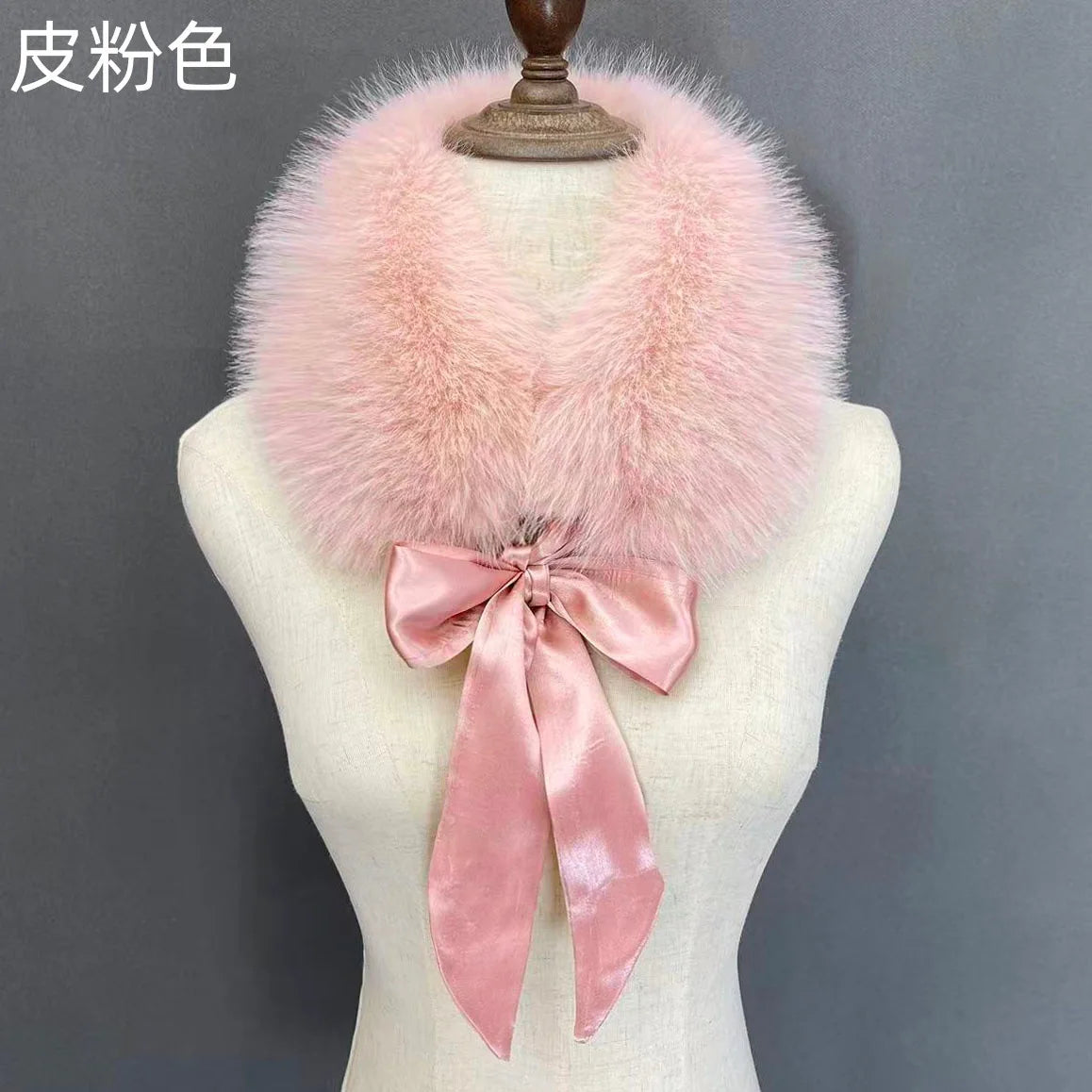 Fluffy Faux Fur Headband Neckerchief 2 in 1 Winter Thermal Plush Ear Warmer Collar Scarf  Satin Ribbon Bow Women Hair Band