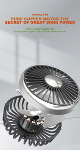 SEAMETAL Dual-Head USB Car Fan | 3-Speed 360° Cooling