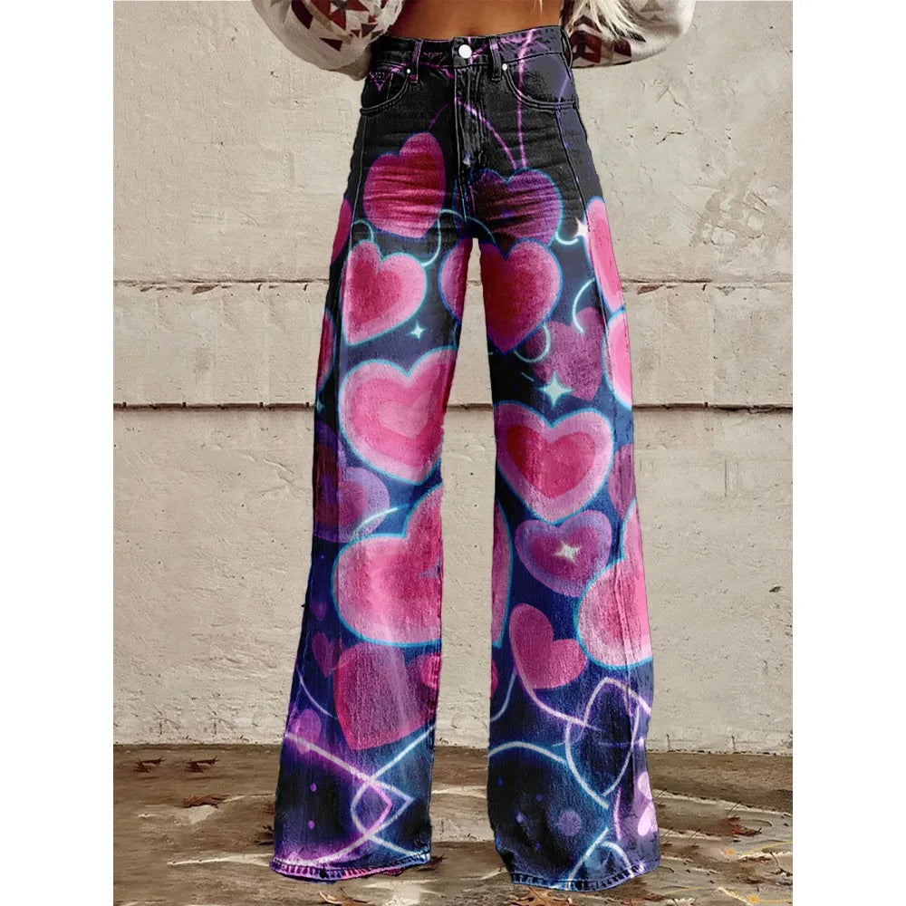 Pop Art Heart Wide-Leg Flare Pants