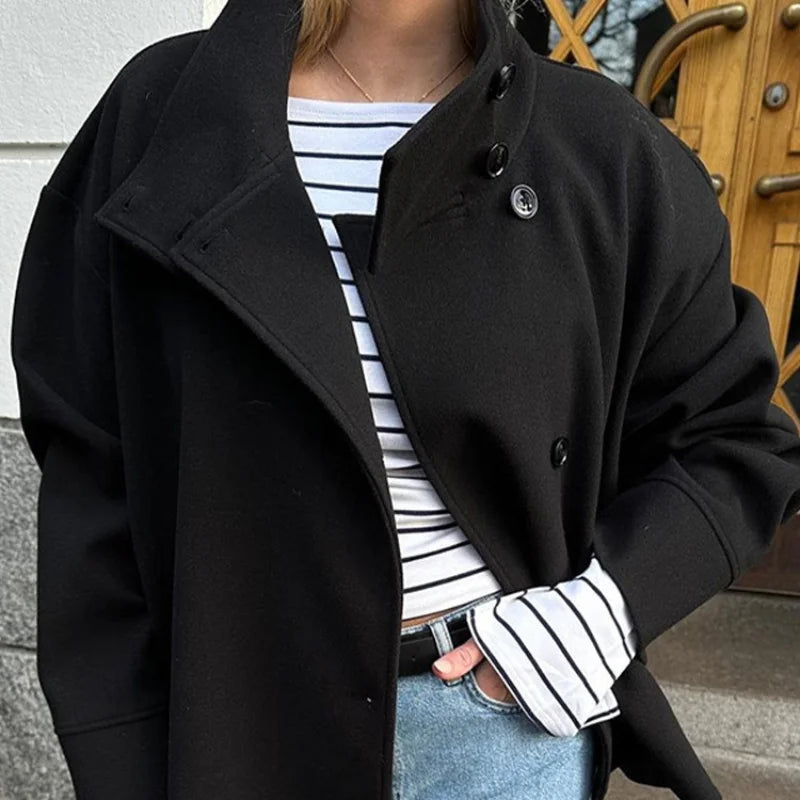 Urban Stand-Collar Woolen Coat
