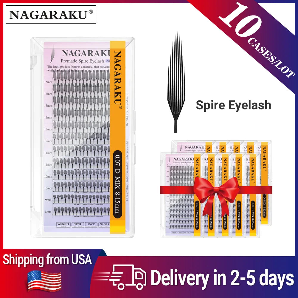 NAGARAKU Ship from America 10 cases Premade Spire Eyelash Plume Fluttering Eyelash Extensions Anime Effect Soft Comic