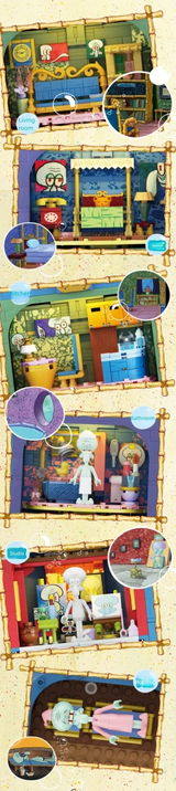 1655PCS SpongeBob SquarePants Squidward Stone Statue House Building Blocks Cartoon Model Bricks Set With Light DIY Toy Fans Gift