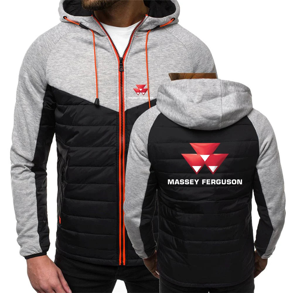 Massey Ferguson 2024 Men Printing New Autumn Warm Patchwork Hip Hop Seven-color Cotton-padded Jacket Hooded Tops
