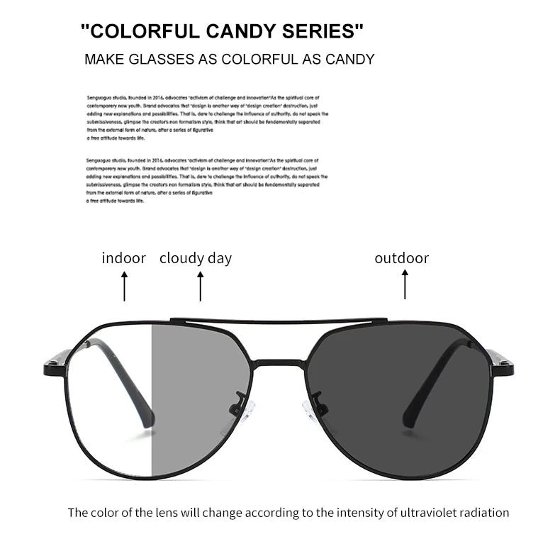 DDDLONG Retro Punk Fashion Pilot Photochromic Sunglasses Women Men Metal Eyeglasses Classic Vintage UV400 Outdoor Shades D679
