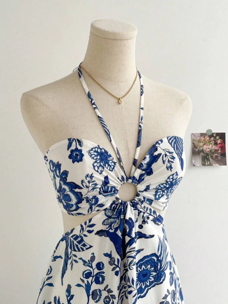 Semalam Romantic Floral Print Strapless Summer Beach Dress