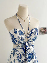 Semalam Romantic Floral Print Strapless Summer Beach Dress