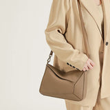 Pure 100% Cowhide Leather Women's Geometric Solid Color Shoulder Bag For Ladies Large Capacity Pillow Crossbody Handbag Luxury