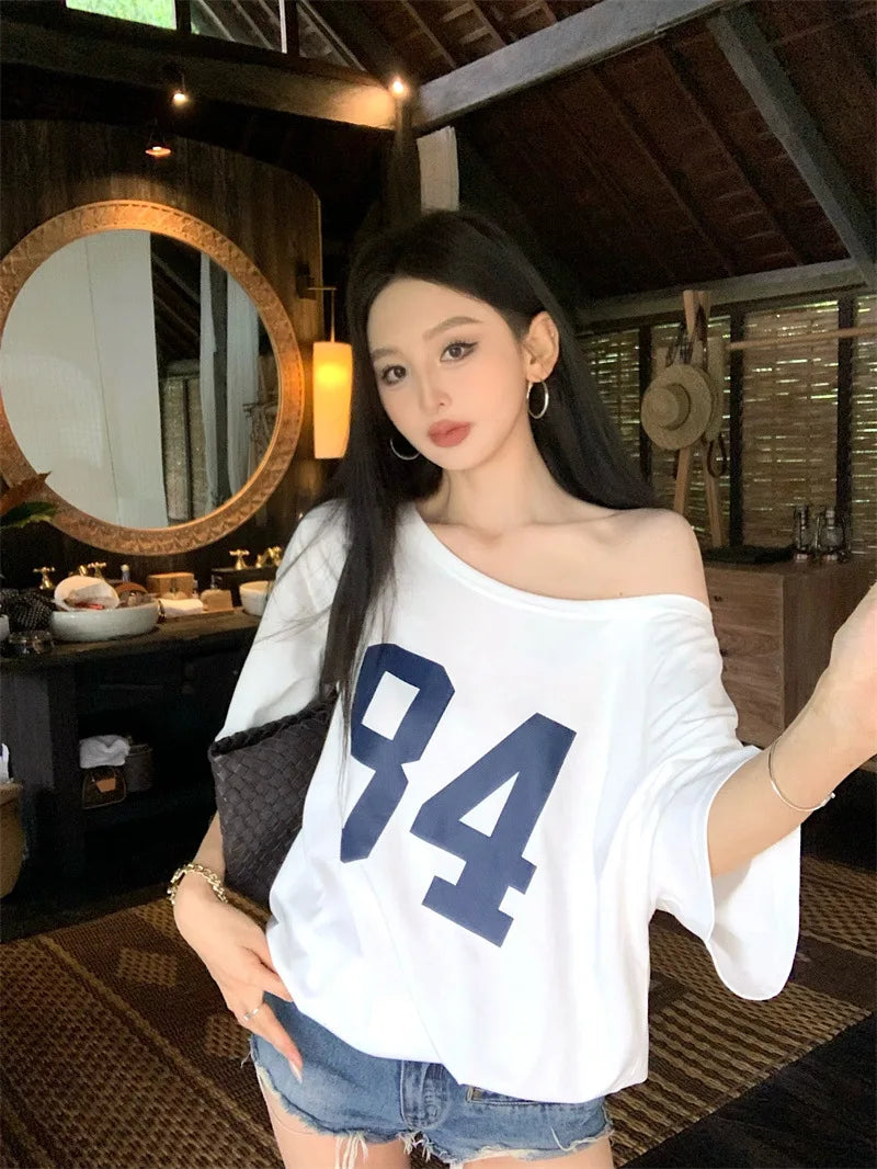 Vintage Print One-Shoulder Tee