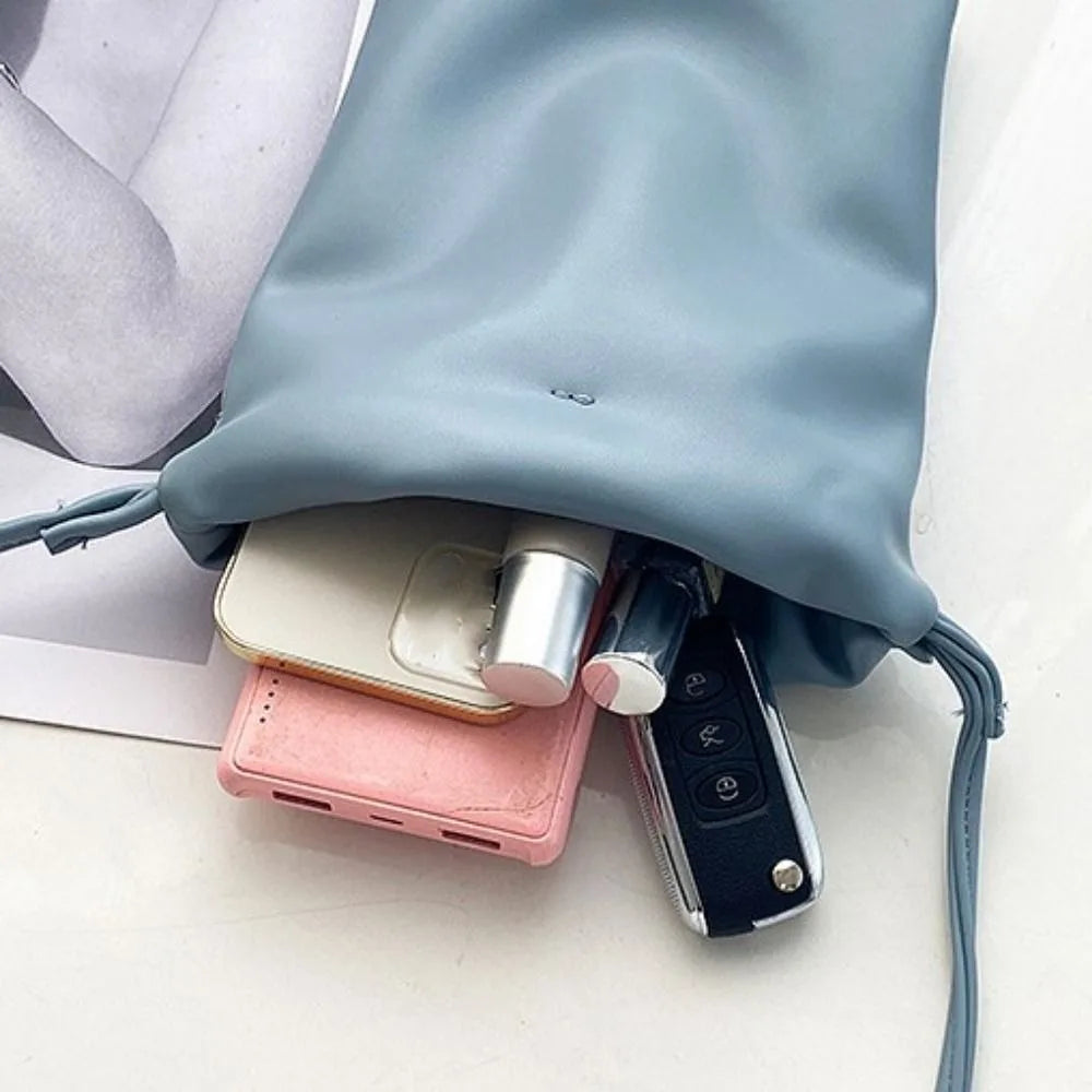 Portable Pu Leather Women Handbags Solid Flap Large Capacity Crossbody Bags Candy Color Mini Bucket Bag