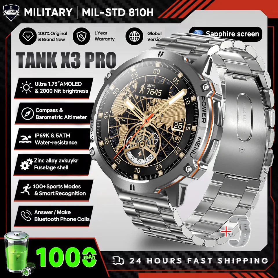 2026 Military Tank X3 Smart Watch | 1000mAh | AMOLED