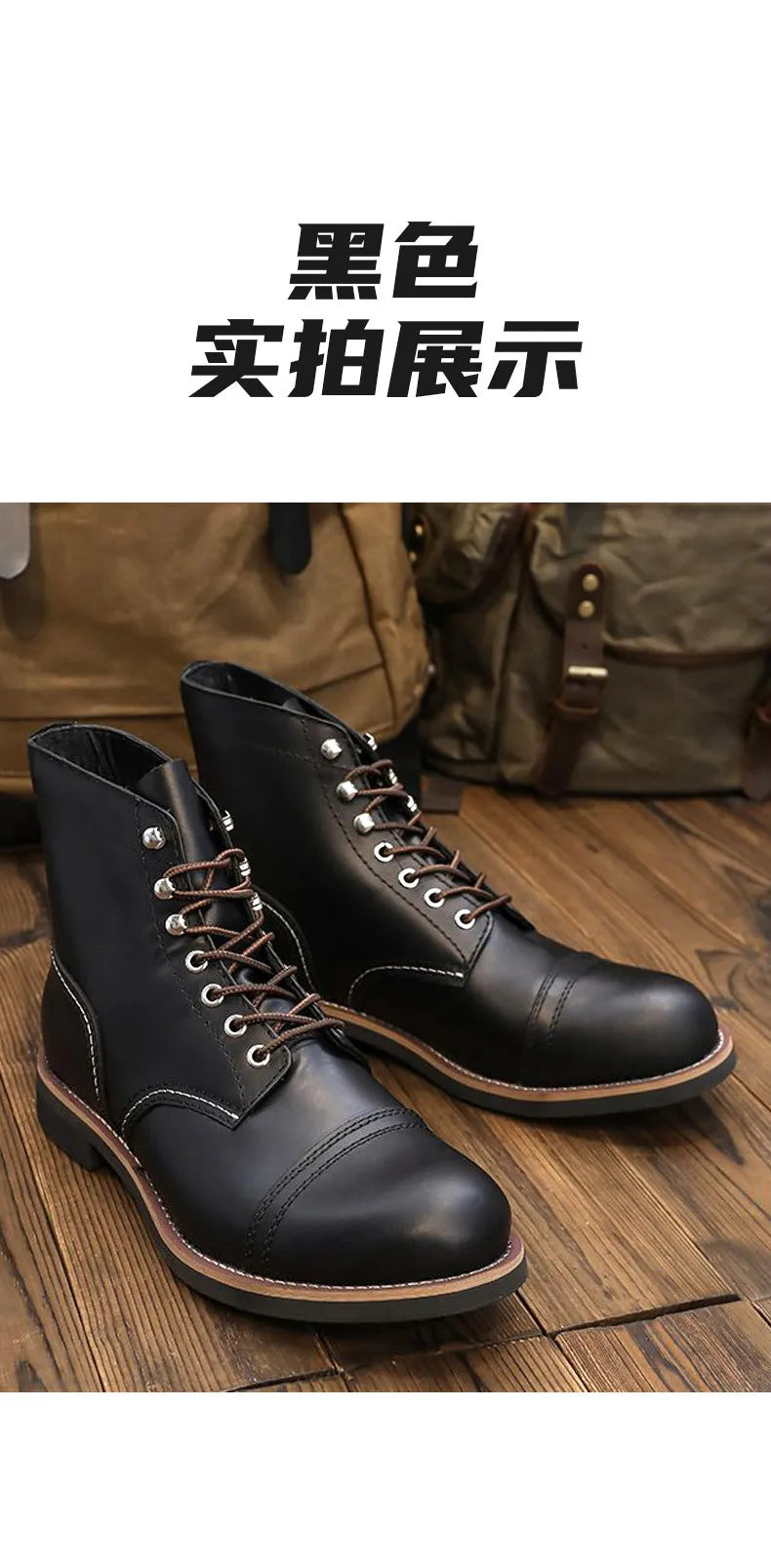 KOWM Hiking shoes men's walking boots British cowhide high top motorcycle boots ankle casual sneakers trekking shoes thick soled