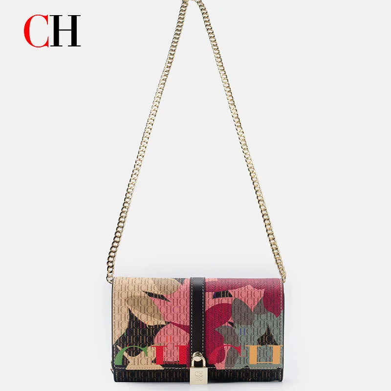 CH Women Crossbody Bag Floral Print Chain Shoulder Bag Fashion Designer Flap Bag Luxury PU Leather Purse For Daily Use