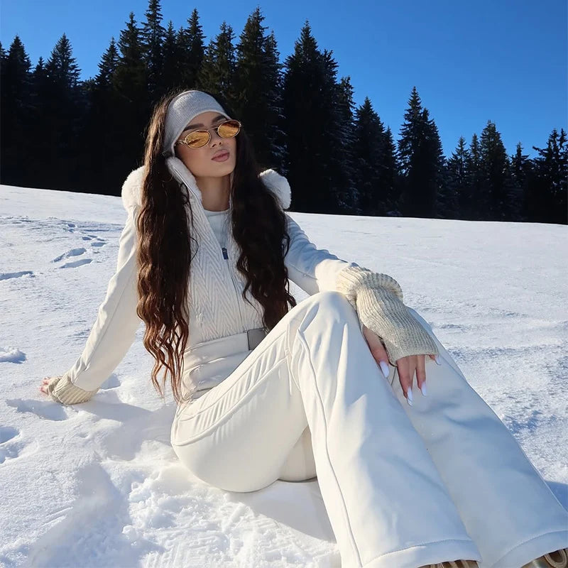 Women’s Faux Fur Hooded Ski Jumpsuit | Waterproof Winter Romper