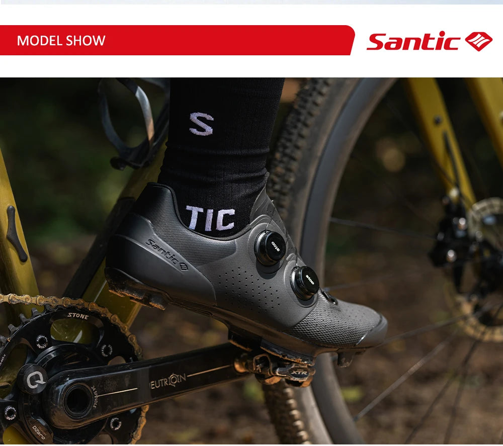 Santic Cycling Shoes Men's Mountain Carbon Fiber Lock Shoes Bicycle Riding Equipment Grade 14 Lightweight TMS24050