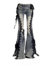 Retro Eyelet Lace-Up Flare Jeans