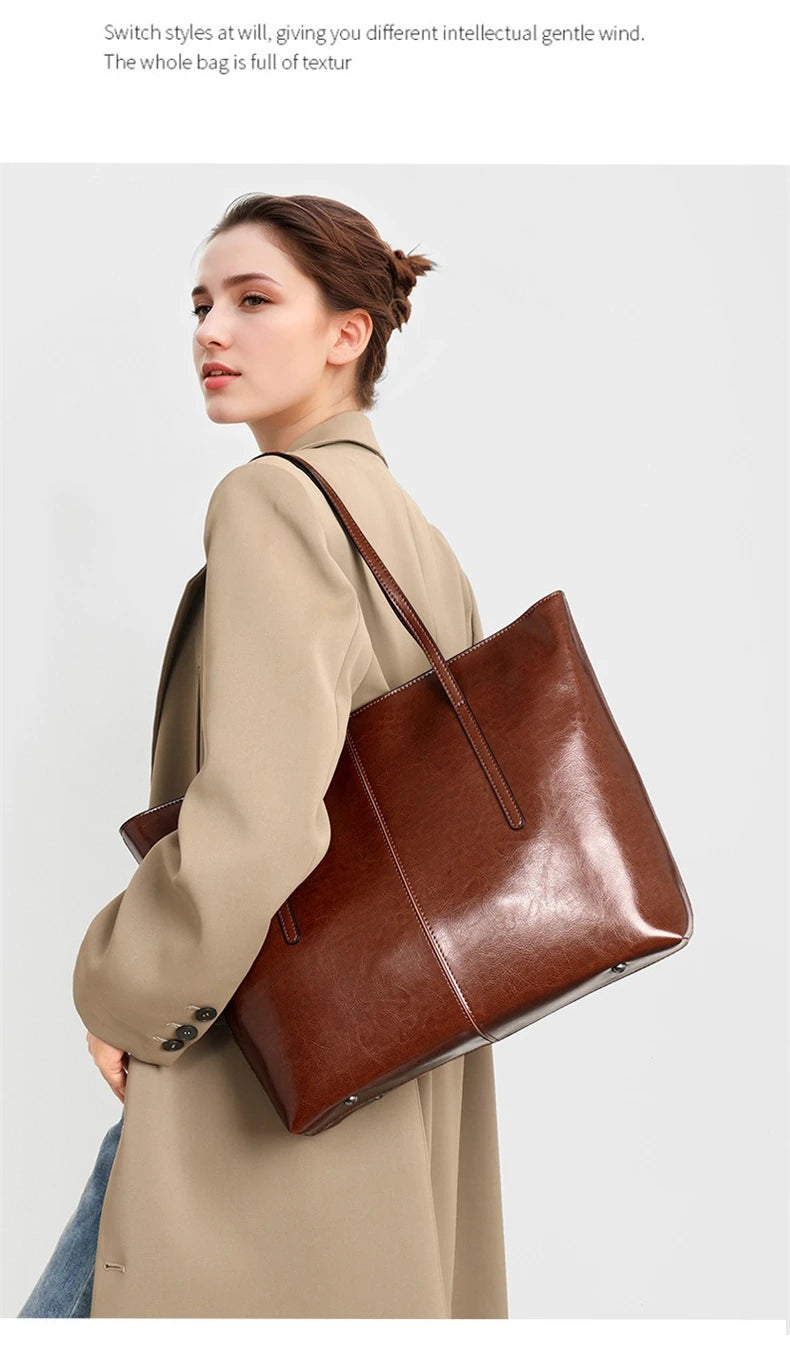 Burminsa Vintage Genuine Leather Tote Bag for Women