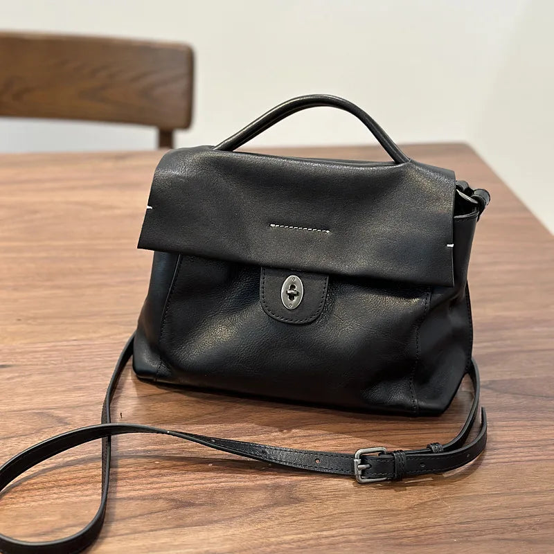 Johnature 2026 Autumn New Handmade Retro Genuine Leather Women's Bag Versatile Soft Cowhide Solid Color Shoulder Crossbody Bags