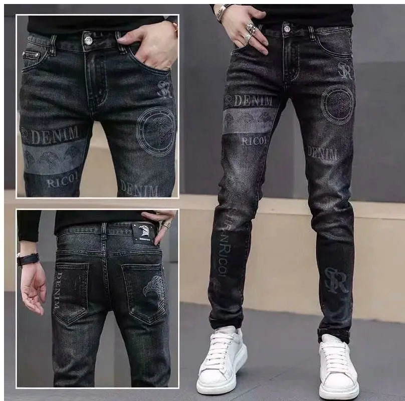 Men's Printed Stretch Slim Fit Denim Jeans