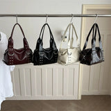 High Quality PU Leather Women's Shoulder Bag Large Capacity Y2K Underarm Bag Fashion Rivet Women Daily Boston Handbag