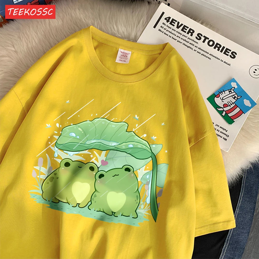 Artistic Frog Umbrella Cotton T-Shirt