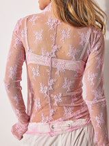 Women's Long Sleeve Mock Neck Lace Top