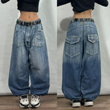 Geometric Embroidered Wide-Leg Baggy Jeans | Y2K Streetwear