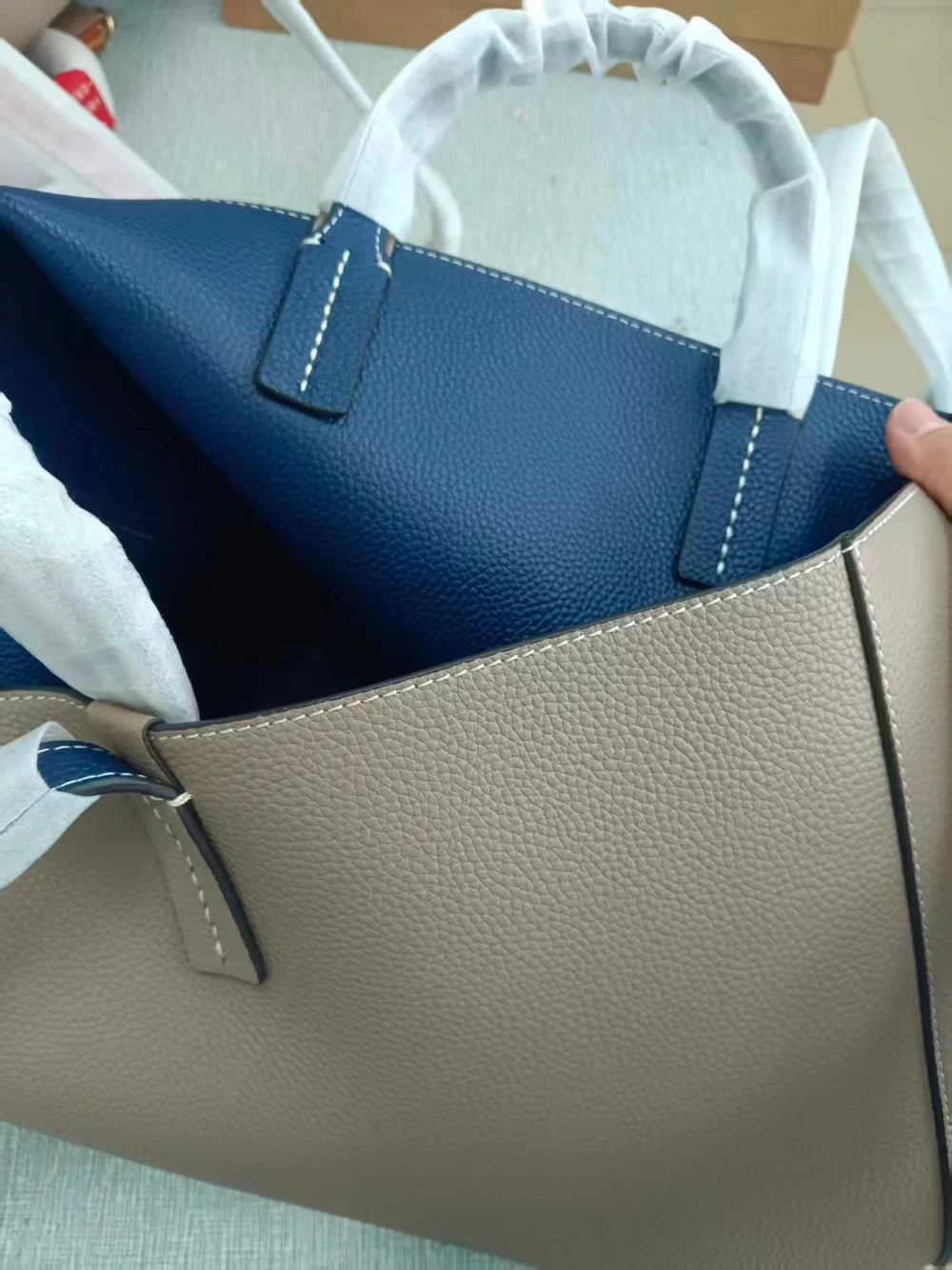 JAZZQ Reversible Genuine Leather Tote | First-Layer Cowhide