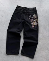 Y2K High-Waist Baggy Jeans – Rhinestone & Liberty Embroidery