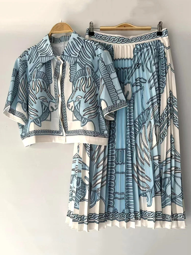 Summer Retro Geometric Two-Piece Skirt Set