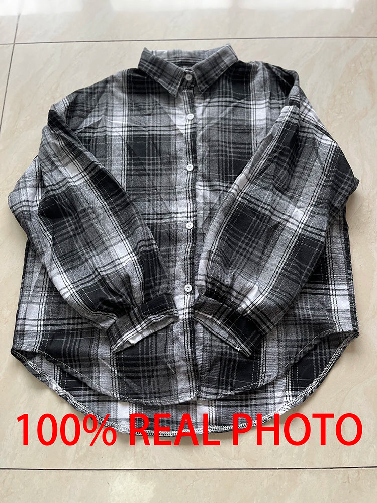 Vintage Plaid Long-Sleeve Blouse