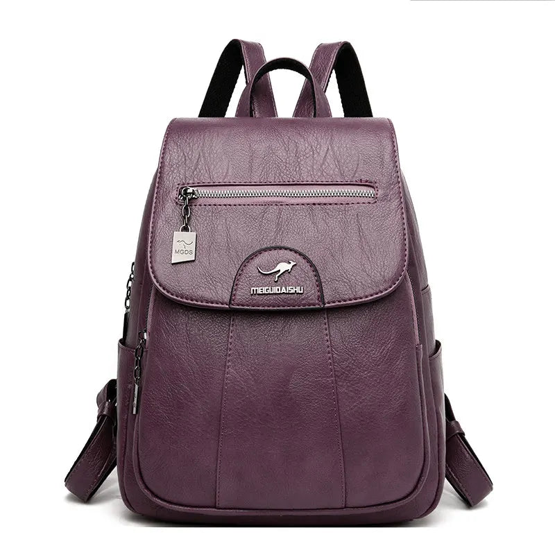 Women's Leather Backpack with Organizer Pockets