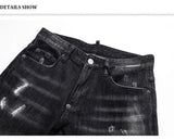 Men's Slim-Fit Distressed Black Grey Denim Jeans