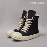 Brand Men Shoe Casual High Top Women Sneaker Quality Black Ankle Boot Designer Leather Zipper Metal Hole Luxury Laces Flat Shoe