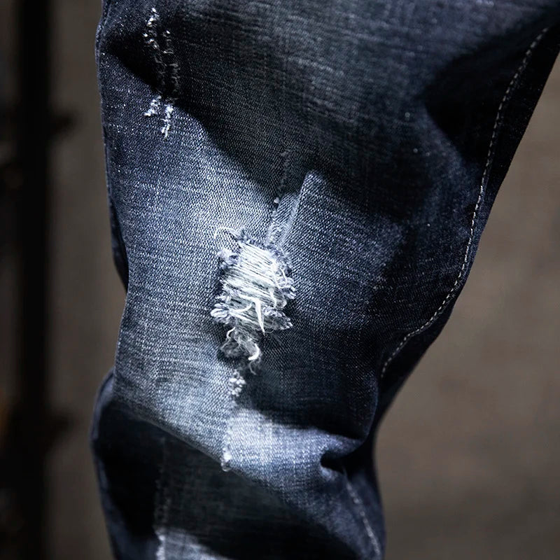 Men's Slim-Fit Ripped Jeans | Blue Black Denim