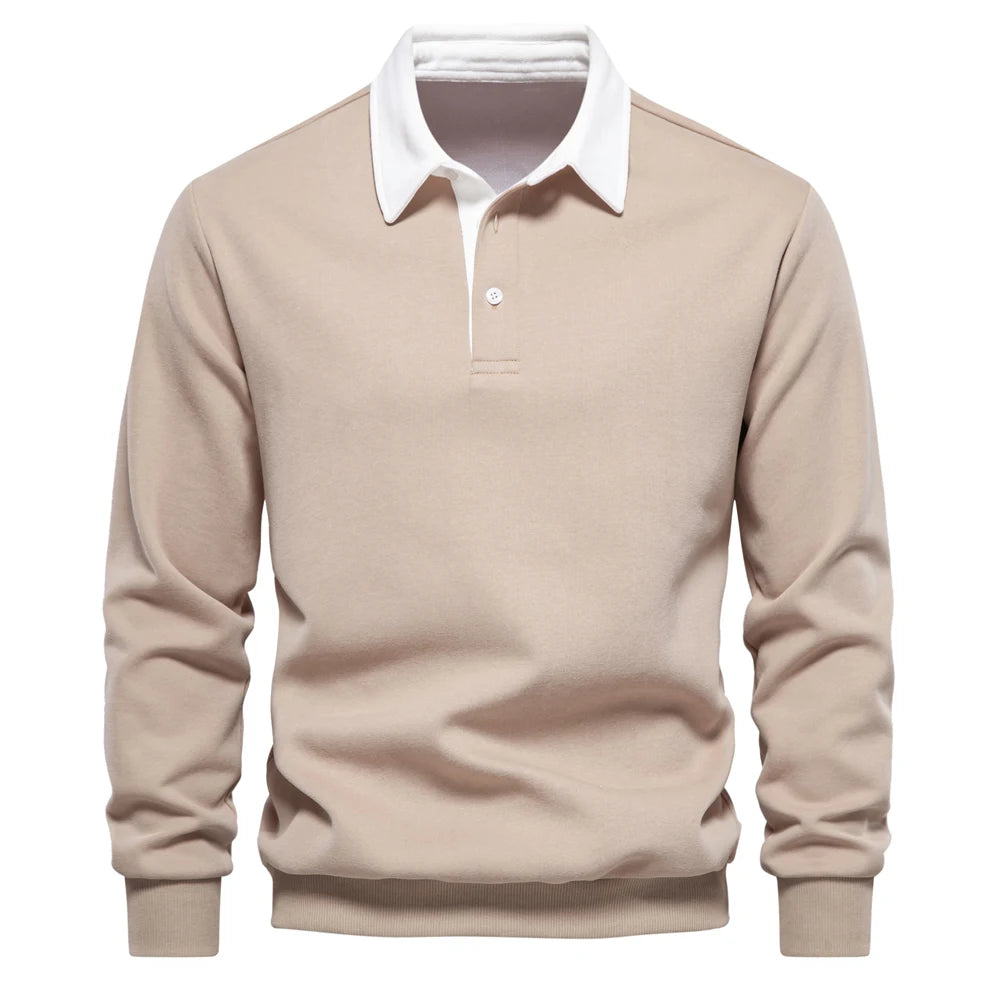 Men’s Cotton-Blend Polo Collar Sweatshirt