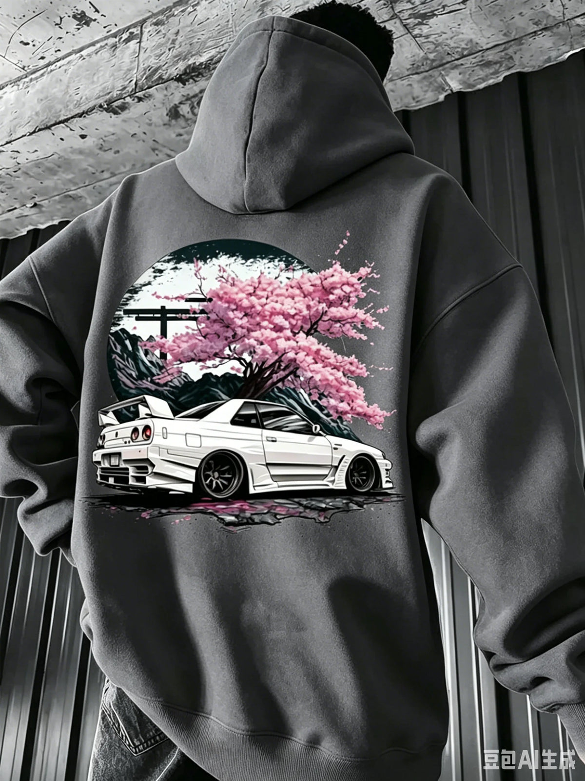 Men's JDM Car & Cherry Blossom Fleece Hoodie