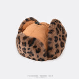 wild leopard print pilot caps Faux fur Bomber hat men ski cap winter hat thickened warm ear protect hat classic riding cap털모자
