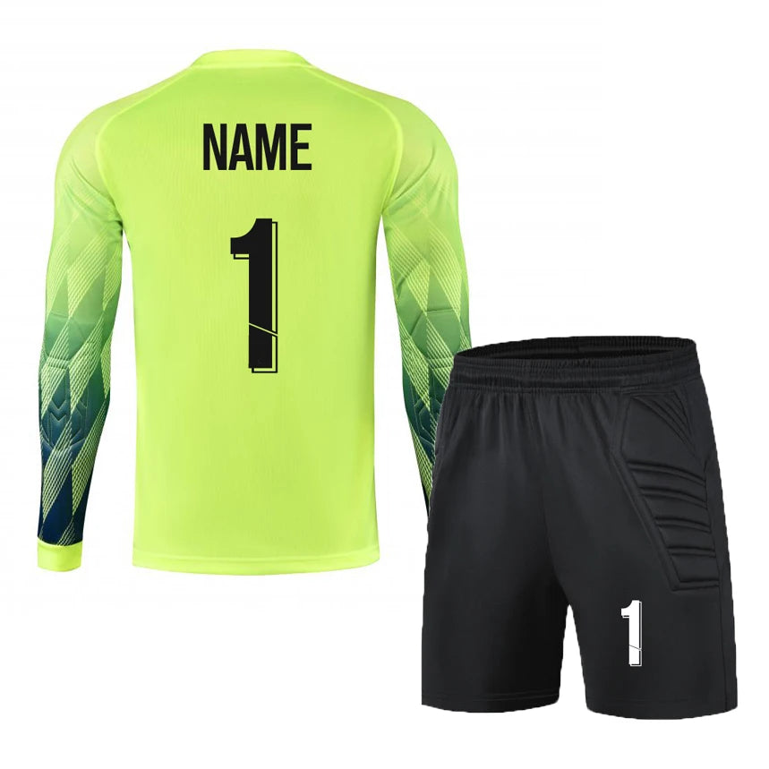 Custom Men Boys Girl Soccer Shirt Goalkeeper Uniform Long Sleeve Football Training Goalkeeper Top Soccer Jersey Pant Shorts Sets