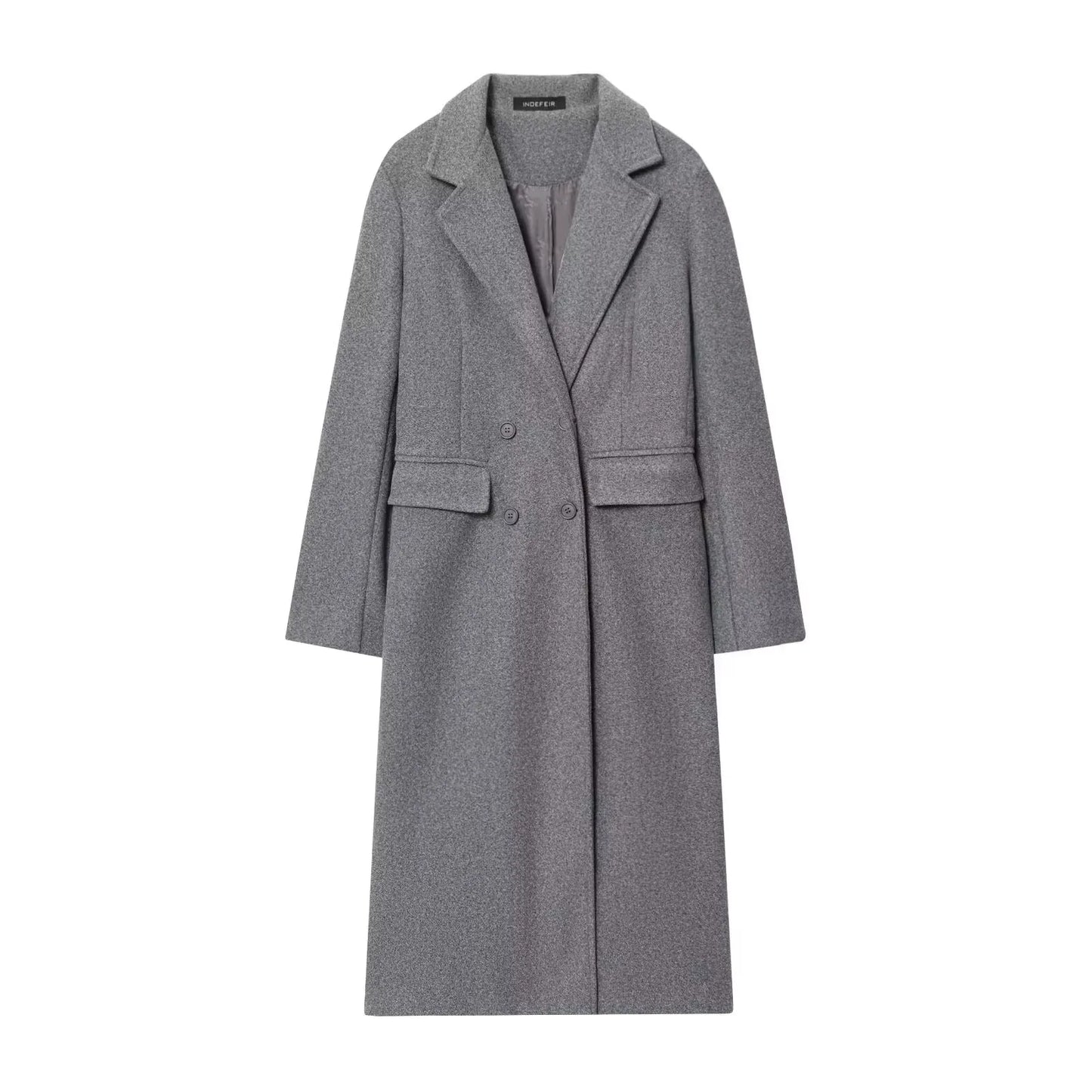 Elegant Burgundy Double-Breasted Long Coat
