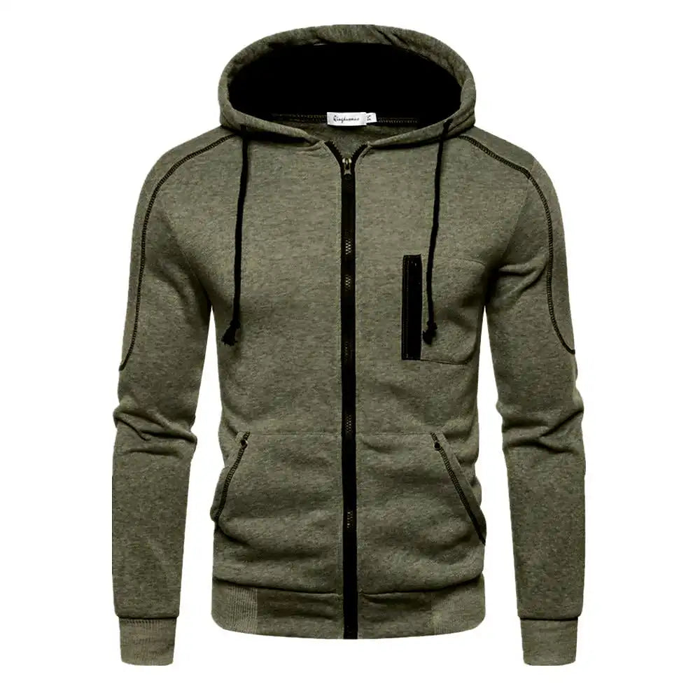Men's Color Block Fleece Zip-Up Hoodie