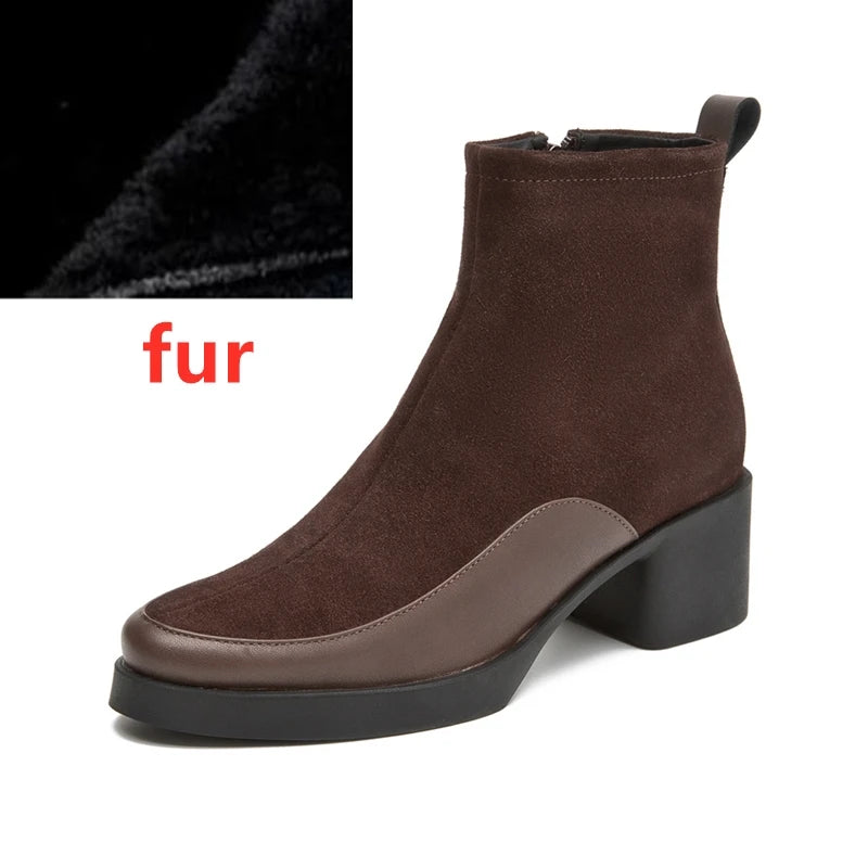 AIYUQI 2026 New Women's Short Boots Genuine Leather Chunky Heel High Heel Boots Female Large Size Pointed Toe Women Ankle Boots