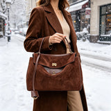 2025 Autumn Winter Women's Suede genuine leather Bag Shoulder Handbag Large Capacity Single Tote Bag Handbag Luxury Designer Bag