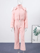 Women's Winter Fur-Trim Hooded Jumpsuit