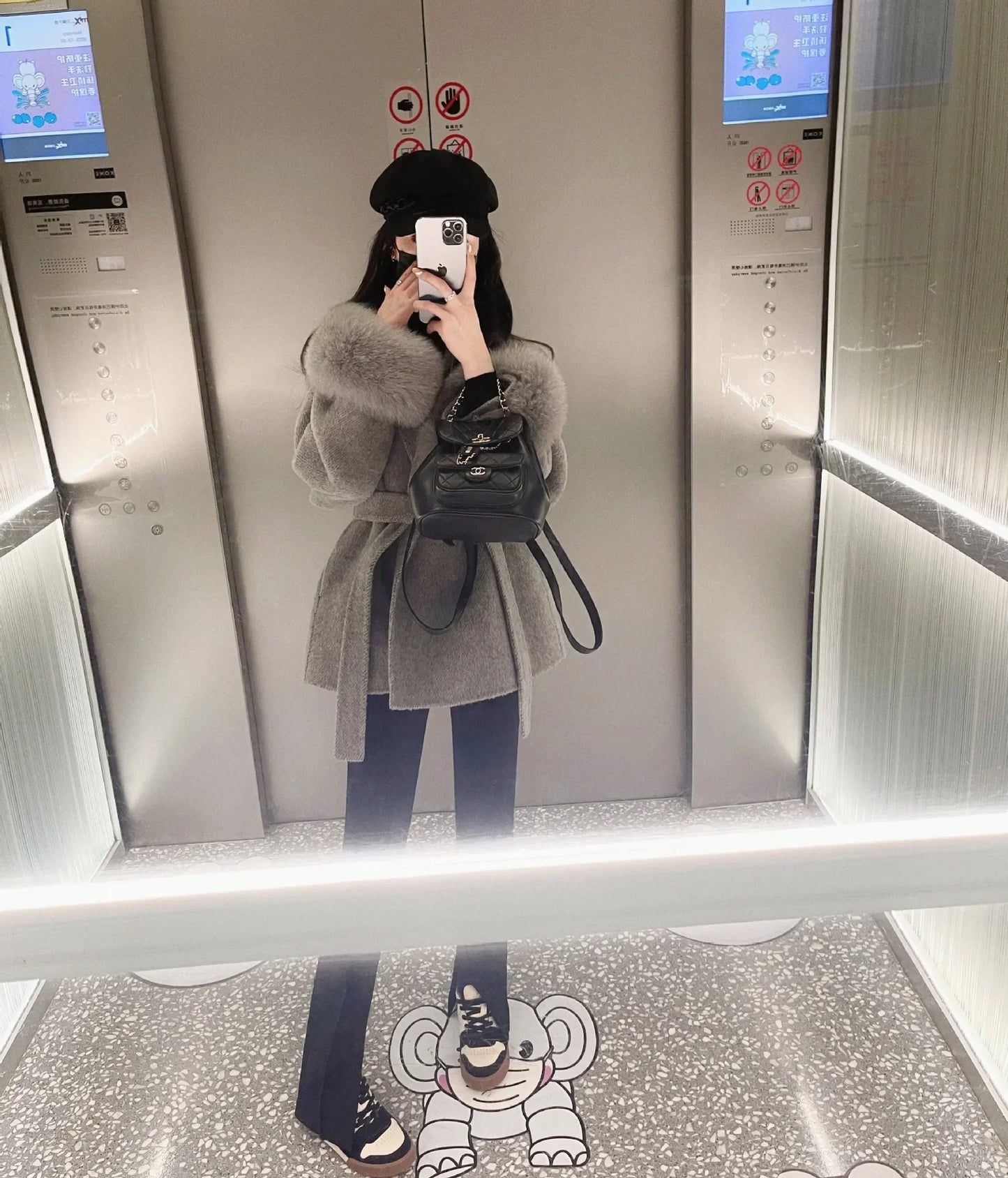 Double-Sided Wool & Fox Fur Jacket
