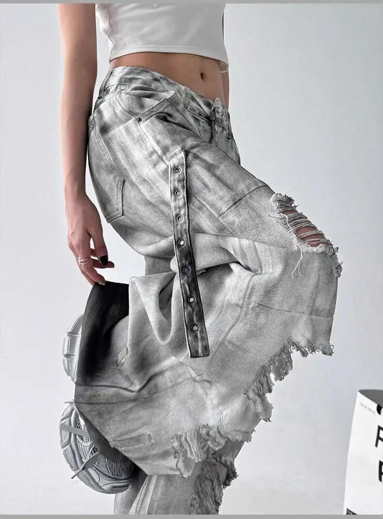 Women's Wide-Leg Distressed Jeans | High Street Style