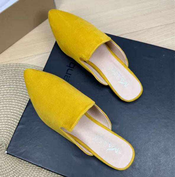 Female Simple Sewing Plain Shoes Outdoor Pointy Toe Slides Camel Blue Soft Sole Wide Fitting 48-33 2022 New Arrivals De Mujer