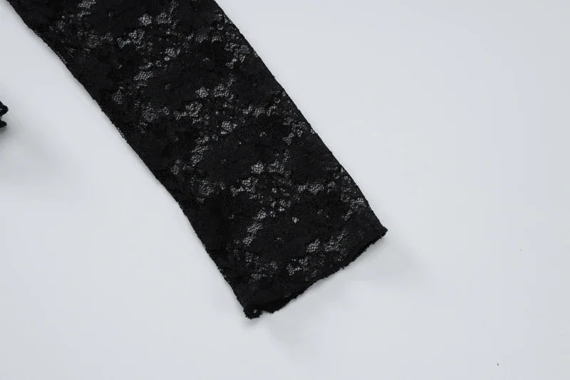 Elegant Sheer Lace Long Sleeve Crop Top