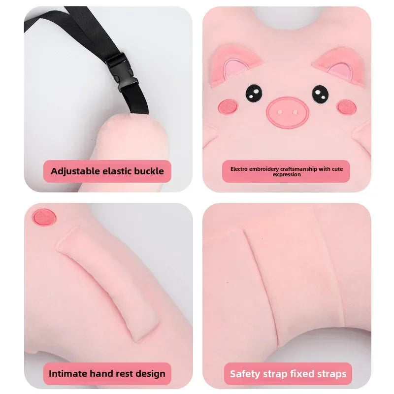 Kids Car Neck Pillow with Seat Belt Safety Sleep Aid Prevent Leaning Head Back Seat Sleeping Comfort During Long Distance Trave