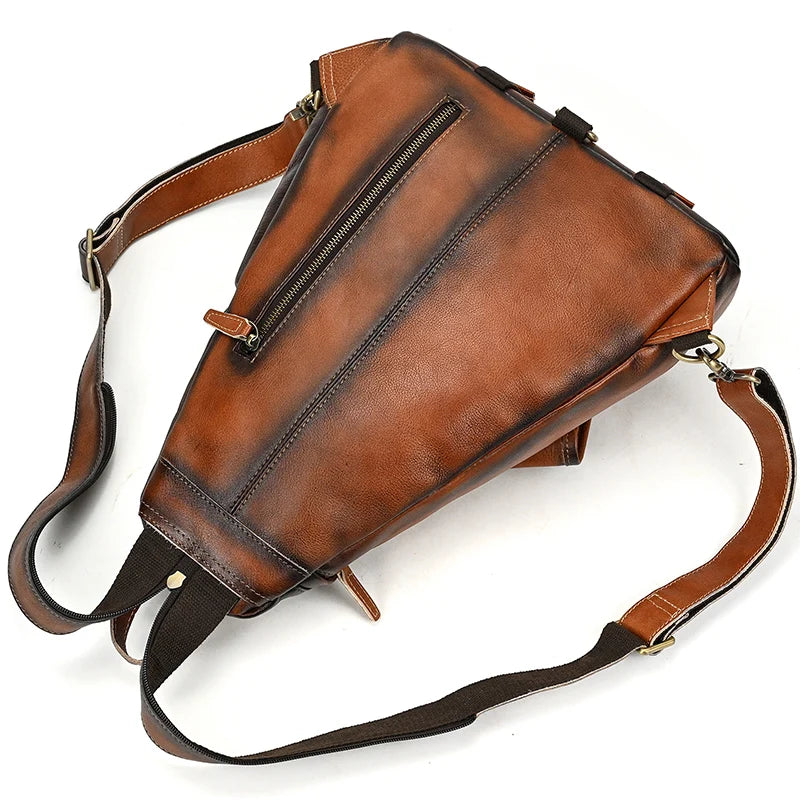 Single Shoulder Bagpack Genuine Leather Chest Bag Outdoor Riding Bag Chest Packs For Biker Men Male Sling Bags Cow Leather
